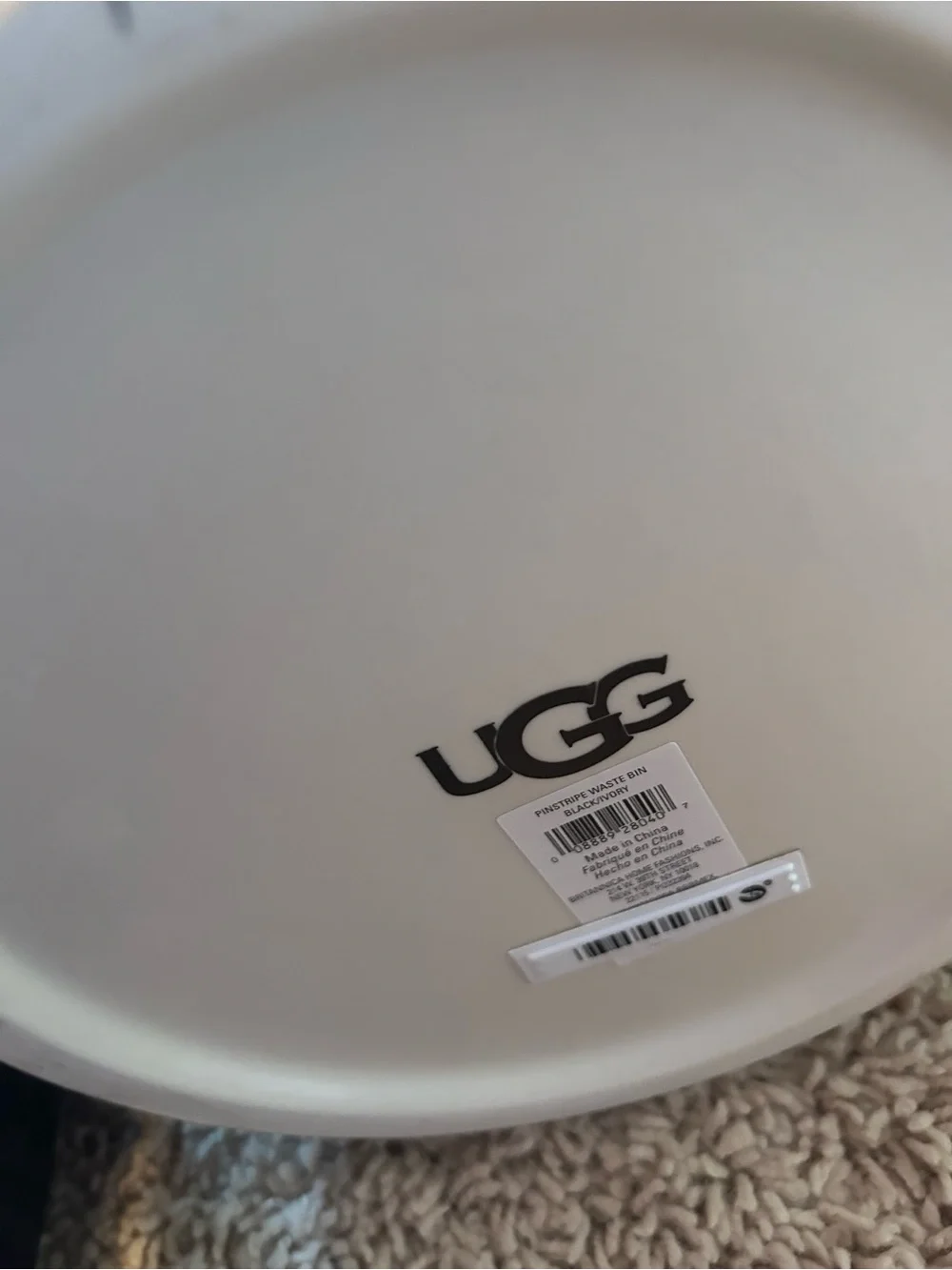 UGG Black and White Pinstripe Bath Vanity, trashcan, and curtain Set